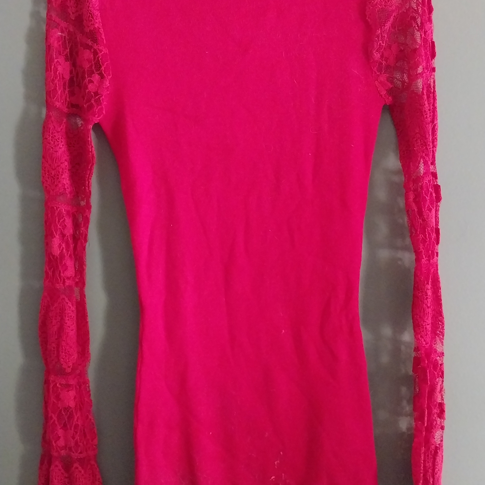Revamped Vibrant Pink Lace Sleeve Blouse